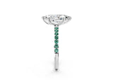 White gold Marquise Cut Diamond Solitaire Ring with Round with Green Sapphire side stone Pavé Band and Prong Setting_8