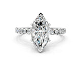 White gold Marquise Cut Diamond Solitaire Ring with Round with Moissanite side stone Pavé Band and Four-Prong Setting_12