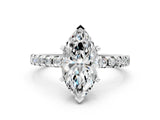 White gold Marquise Cut Diamond Solitaire Ring with Round with Moissanite side stone Pavé Band and Four-Prong Setting_36