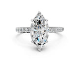 White gold Marquise Cut Diamond Solitaire Ring with Round with Moissanite side stone Pavé Band and Prong Setting