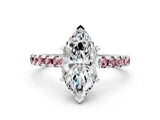 White gold Marquise Cut Diamond Solitaire Ring with Round with Morganite side stone Pavé Band and Four-Prong Setting_24