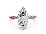 White gold Marquise Cut Diamond Solitaire Ring with Round with Morganite side stone Pavé Band and Prong Setting_12