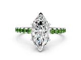 White gold Marquise Cut Diamond Solitaire Ring with Round with Peridot side stone Pavé Band and Four-Prong Setting_12