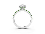 White gold Marquise Cut Diamond Solitaire Ring with Round with Peridot side stone Pavé Band and Four-Prong Setting_3