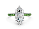 White gold Marquise Cut Diamond Solitaire Ring with Round with Peridot side stone Pavé Band and Prong Setting_24