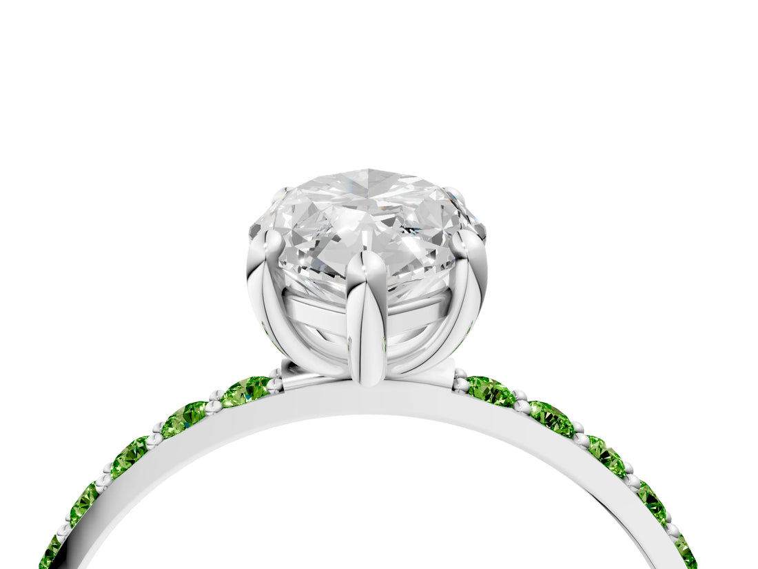 White gold Marquise Cut Diamond Solitaire Ring with Round with Peridot side stone Pavé Band and Prong Setting_28