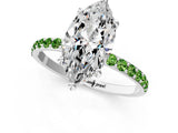 White gold Marquise Cut Diamond Solitaire Ring with Round with Peridot side stone Pavé Band and Prong Setting_36