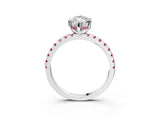 White gold Marquise Cut Diamond Solitaire Ring with Round with Pink Sapphire side stone Pavé Band and Four-Prong Setting_15