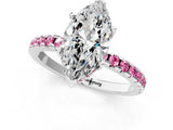 White gold Marquise Cut Diamond Solitaire Ring with Round with Pink Sapphire side stone Pavé Band and Four-Prong Setting_1