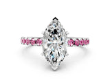 White gold Marquise Cut Diamond Solitaire Ring with Round with Pink Sapphire side stone Pavé Band and Four-Prong Setting_36