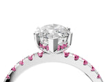 White gold Marquise Cut Diamond Solitaire Ring with Round with Pink Sapphire side stone Pavé Band and Four-Prong Setting_4