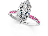 White gold Marquise Cut Diamond Solitaire Ring with Round with Pink Sapphire side stone Pavé Band and Prong Setting_1