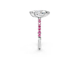 White gold Marquise Cut Diamond Solitaire Ring with Round with Pink Sapphire side stone Pavé Band and Prong Setting_2