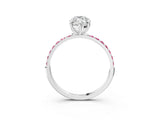 White gold Marquise Cut Diamond Solitaire Ring with Round with Pink Sapphire side stone Pavé Band and Prong Setting_3