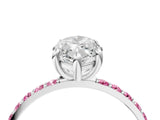 White gold Marquise Cut Diamond Solitaire Ring with Round with Pink Sapphire side stone Pavé Band and Prong Setting_4