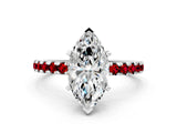White gold Marquise Cut Diamond Solitaire Ring with Round with Ruby side stone Pavé Band and Four-Prong Setting_12