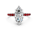 White gold Marquise Cut Diamond Solitaire Ring with Round with Ruby side stone Pavé Band and Prong Setting_24