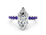 White gold Marquise Cut Diamond Solitaire Ring with Round with Tanzanite side stone Pavé Band and Four-Prong Setting_24