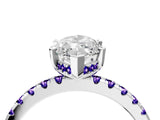 White gold Marquise Cut Diamond Solitaire Ring with Round with Tanzanite side stone Pavé Band and Four-Prong Setting_28