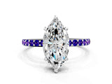 White gold Marquise Cut Diamond Solitaire Ring with Round with Tanzanite side stone Pavé Band and Prong Setting_12