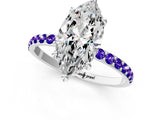 White gold Marquise Cut Diamond Solitaire Ring with Round with Tanzanite side stone Pavé Band and Prong Setting_13