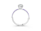 White gold Marquise Cut Diamond Solitaire Ring with Round with Tanzanite side stone Pavé Band and Prong Setting_3