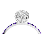 White gold Marquise Cut Diamond Solitaire Ring with Round with Tanzanite side stone Pavé Band and Prong Setting_4