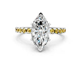 White gold Marquise Cut Diamond Solitaire Ring with Round with Yellow Sapphire side stone Pavé Band and Four-Prong Setting_12