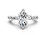 White gold Marquise Cut Diamond Solitaire Ring with Shared Prong Pavé Band and Four-Prong Setting_123