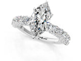 White gold Marquise Cut Diamond Solitaire Ring with Shared Prong Pavé Band and Four-Prong Setting_125
