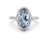 White gold Marquise Cut Diamond Solitaire Ring with Shared Prong Pavé Band