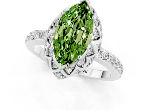 White gold Marquise Cut Diamond Solitaire Ring with Shared Prong Pavé Band_1