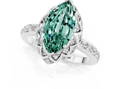 White gold Marquise Cut Diamond Solitaire Ring with Shared Prong Pavé Band_1
