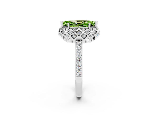 Platinum Marquise Cut Diamond Solitaire Ring with Shared Prong Pavé Band