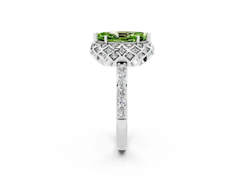 White gold Marquise Cut Diamond Solitaire Ring with Shared Prong Pavé Band_2