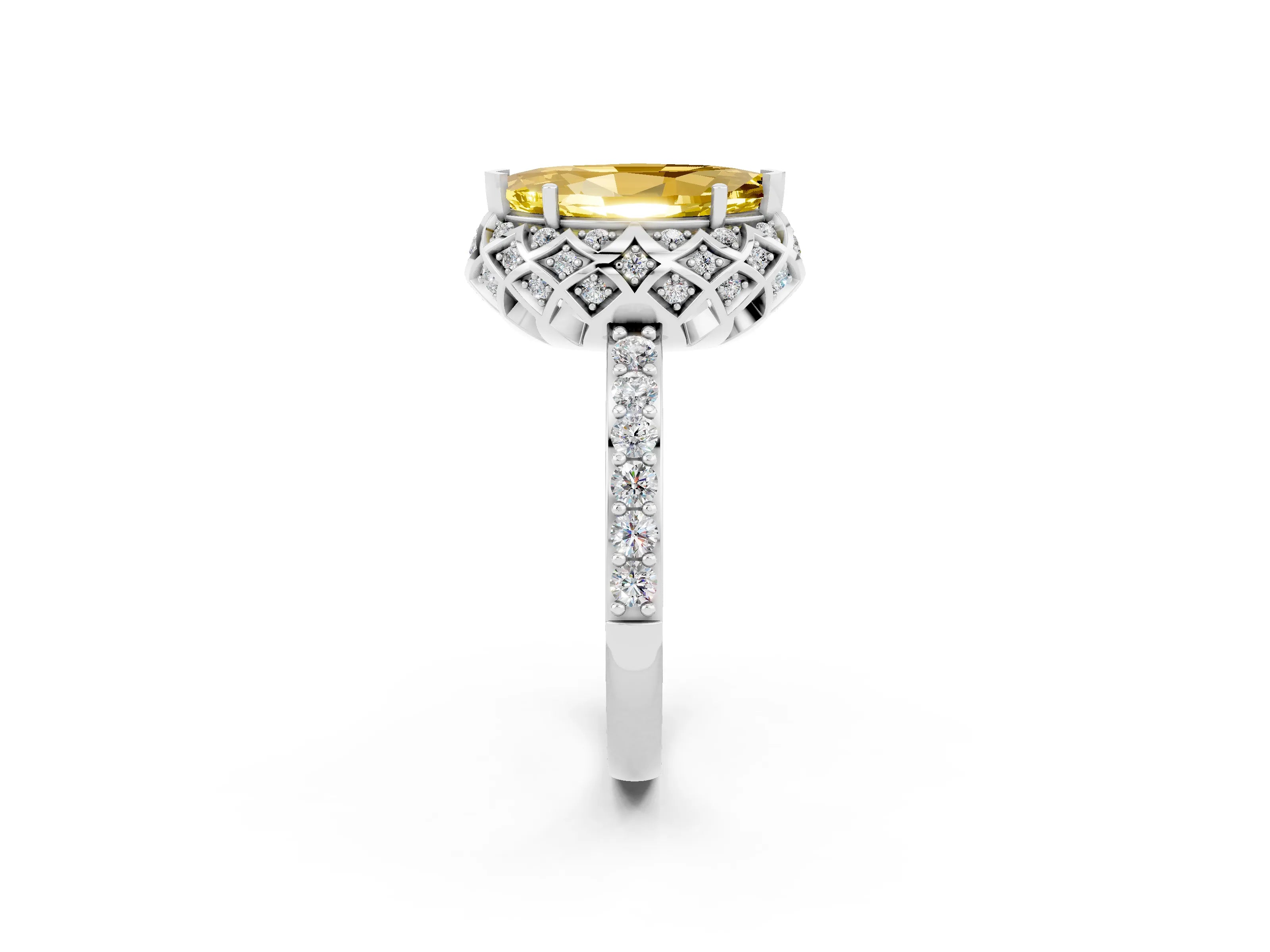 White gold Marquise Cut Diamond Solitaire Ring with Shared Prong Pavé Band_2