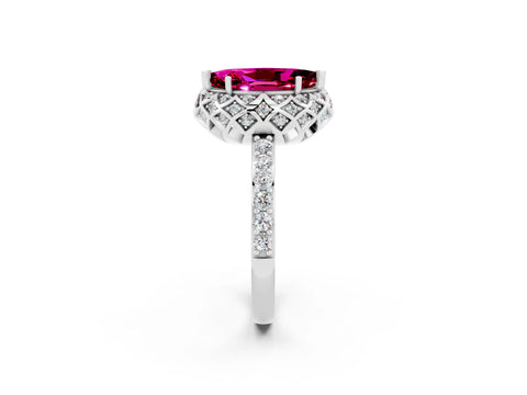 White gold Marquise Cut Diamond Solitaire Ring with Shared Prong Pavé Band_2