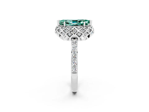 White gold Marquise Cut Diamond Solitaire Ring with Shared Prong Pavé Band_2