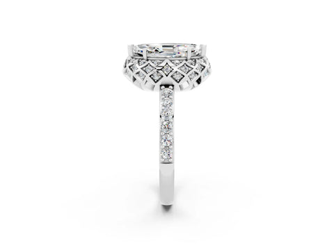 White gold Marquise Cut Diamond Solitaire Ring with Shared Prong Pavé Band_2