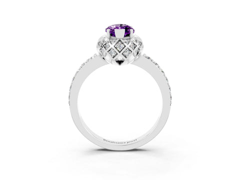 White gold Marquise Cut Diamond Solitaire Ring with Shared Prong Pavé Band_3