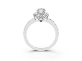 White gold Marquise Cut Diamond Solitaire Ring with Shared Prong Pavé Band_3