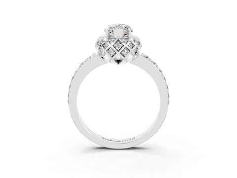 White gold Marquise Cut Diamond Solitaire Ring with Shared Prong Pavé Band_3