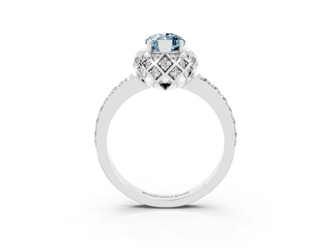 White gold Marquise Cut Diamond Solitaire Ring with Shared Prong Pavé Band_3