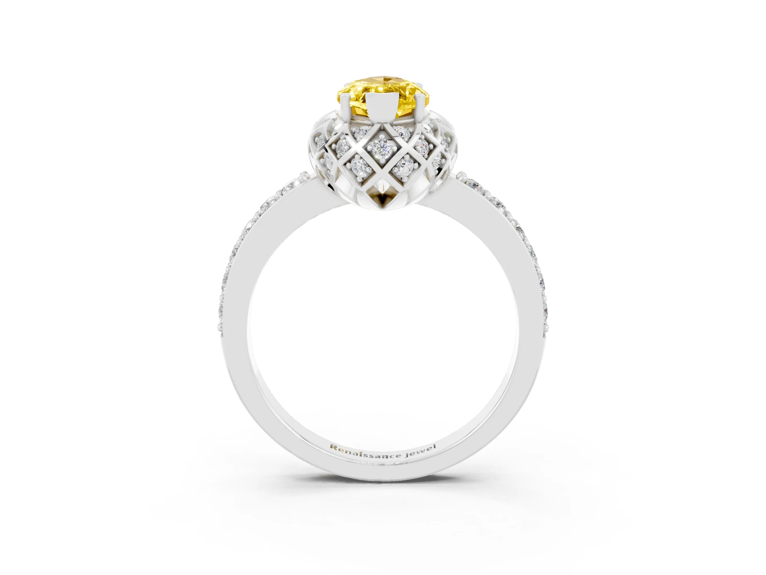 White gold Marquise Cut Diamond Solitaire Ring with Shared Prong Pavé Band_3