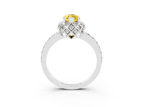 White gold Marquise Cut Diamond Solitaire Ring with Shared Prong Pavé Band_3