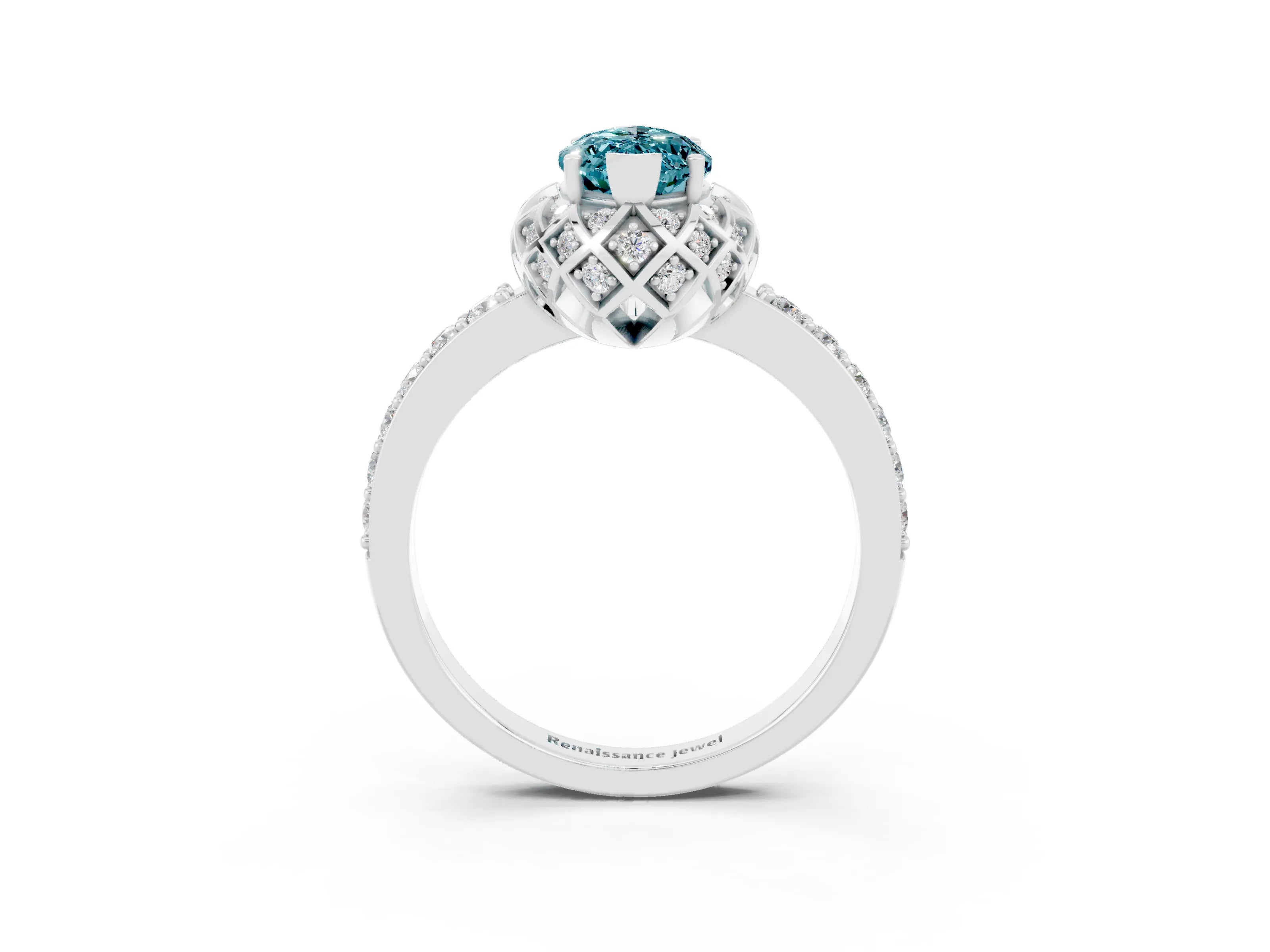 White gold Marquise Cut Diamond Solitaire Ring with Shared Prong Pavé Band_3