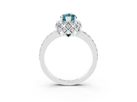 White gold Marquise Cut Diamond Solitaire Ring with Shared Prong Pavé Band_3
