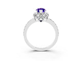 White gold Marquise Cut Diamond Solitaire Ring with Shared Prong Pavé Band_3