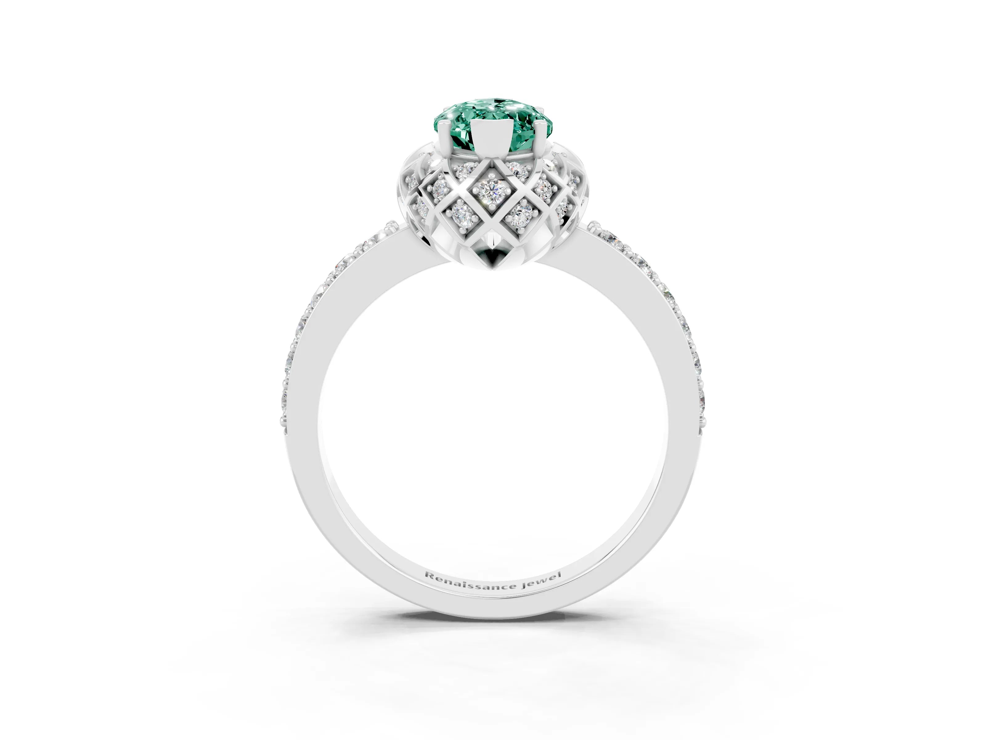 White gold Marquise Cut Diamond Solitaire Ring with Shared Prong Pavé Band_3