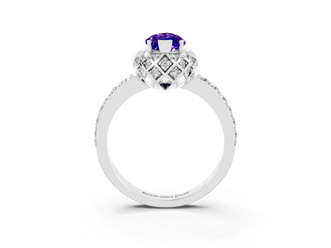 White gold Marquise Cut Diamond Solitaire Ring with Shared Prong Pavé Band_3